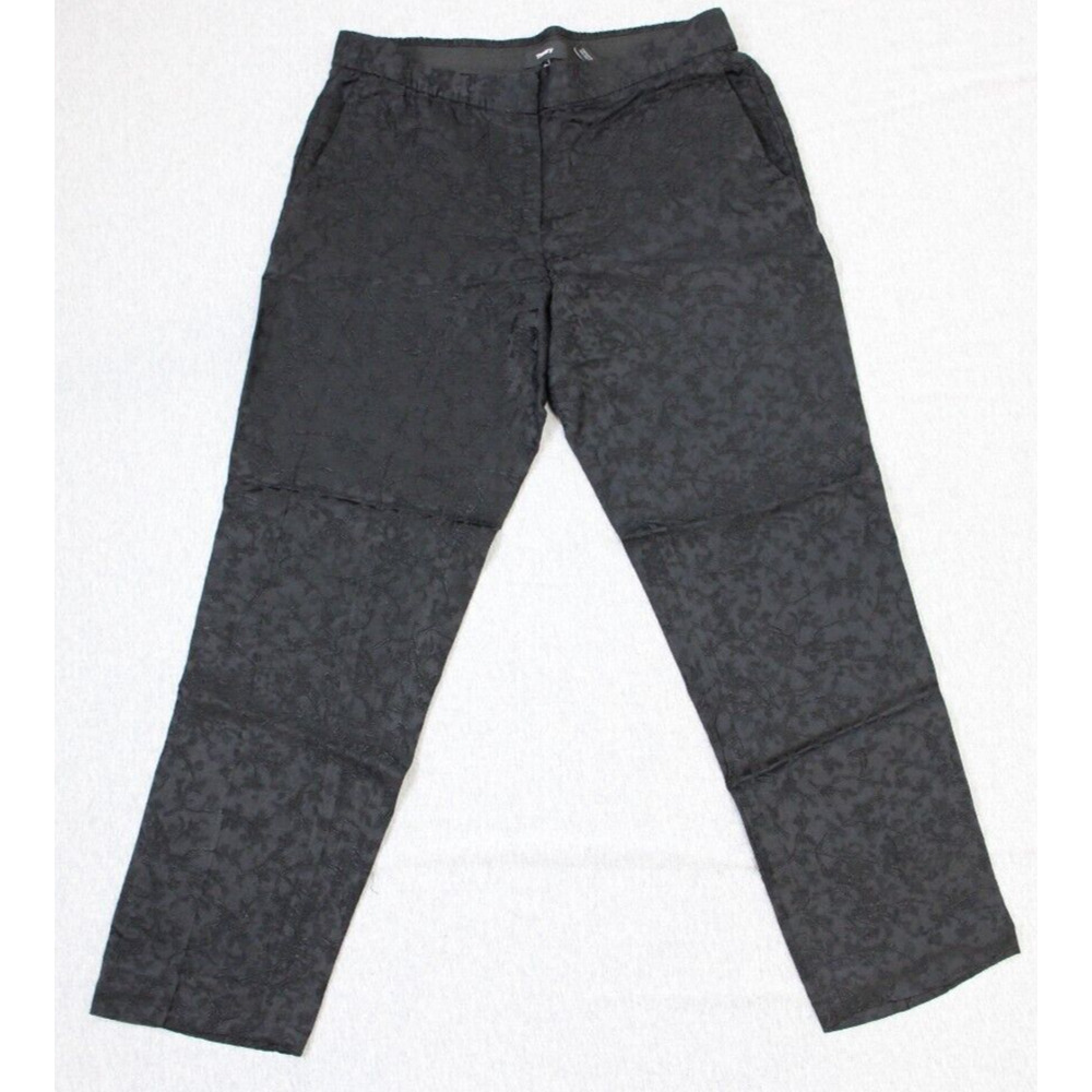 Theory Pants Womens Size 6 Black Floral Print High Rise Straight Leg Stretch